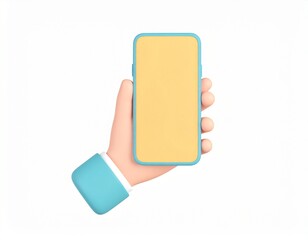 hand holding handphone 3d rendering isolated on white background cartoon plastic style icon