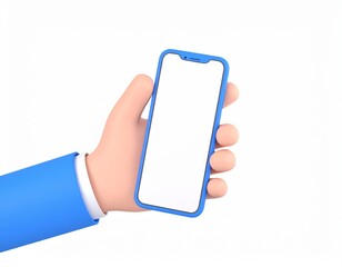 hand holding handphone 3d rendering isolated on white background cartoon plastic style icon