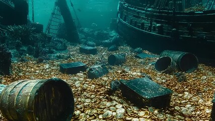 Underwater treasure trove of gold coins and containers