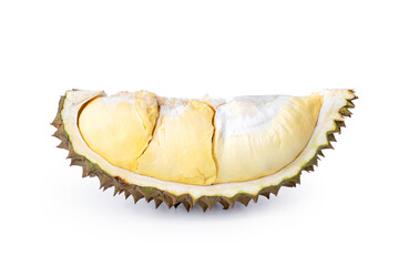 The King of Fruits from Thailand. Peeled fresh durian reveals delicious flesh ripe and just right...