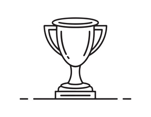 Simple outline drawing of a trophy cup with handles on a pedestal isolated on white background