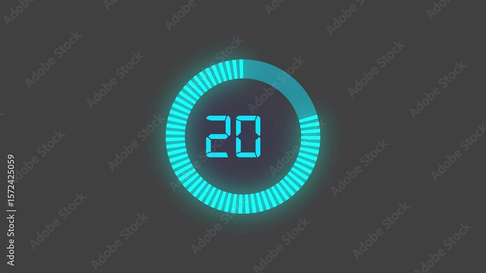 Poster digital countdown clock timer in 25 seconds to zero second, minimal countdown timer animation from 0