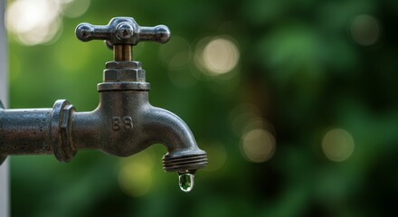 fresh water flowing from tap against natural bokeh
