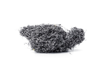 Dishwashing equipment or sink. old used steel wool there are scraps of food stuck isolated on white...
