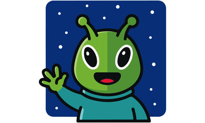 Cute cartoon aliens with big eyes and antennae wave hello