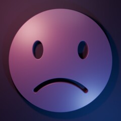Purple Sad smile icon isolated on purple-blue background. Emoticon face. Minimalism concept. 3D render illustration