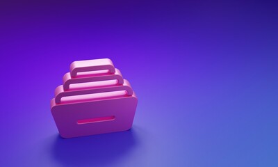 Pink Drawer with documents icon isolated on purple-blue background. Archive papers drawer. File Cabinet Drawer. Office furniture. Minimalism concept. 3D render illustration