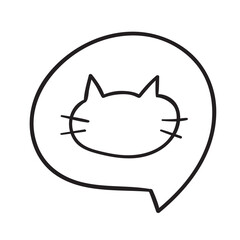 Cat face and speech bubble. Vector design. Outline illustration on white background.