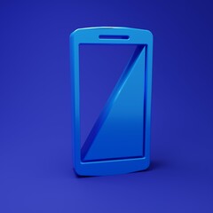 Blue Smartphone, mobile phone icon isolated on blue background. Minimalism concept. 3D render illustration