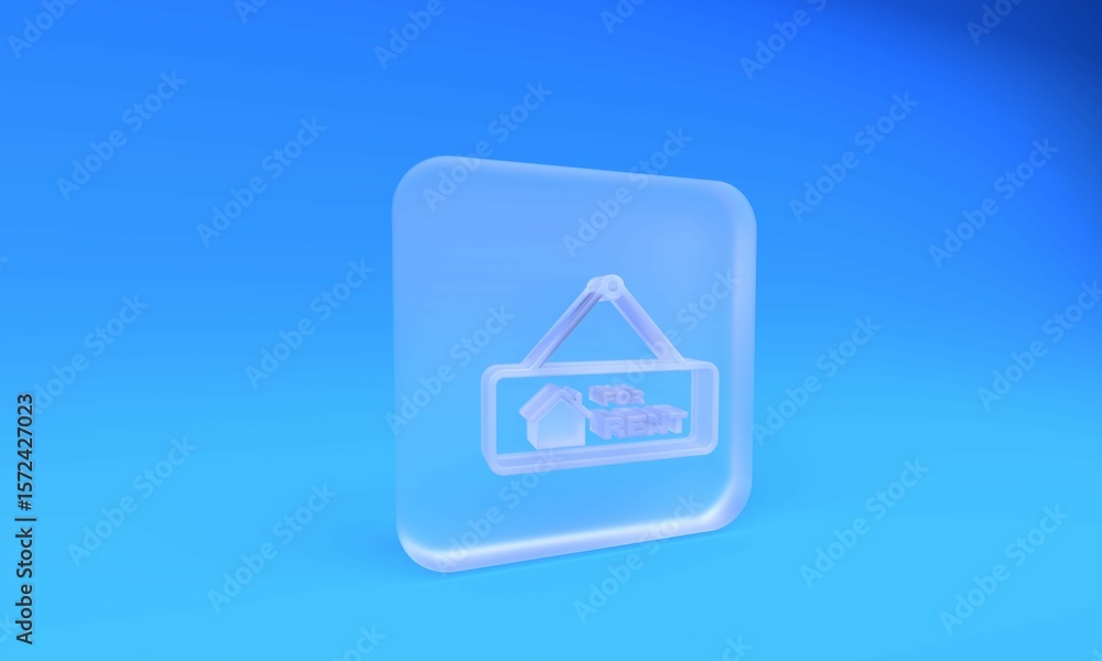 Fototapete frosted glass hanging sign with text for rent icon isolated on blue background. signboard with text 