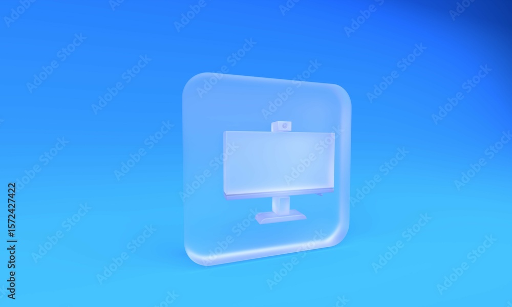 Poster frosted glass computer monitor icon isolated on blue background. pc component sign. square frosted g