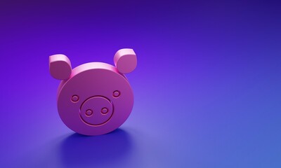 Pink Pig zodiac sign icon isolated on purple-blue background. Astrological horoscope collection. Minimalism concept. 3D render illustration