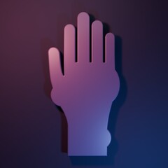 Purple Hand with psoriasis or eczema icon isolated on purple-blue background. Concept of human skin response to allergen or chronic body problem. Minimalism concept. 3D render illustration