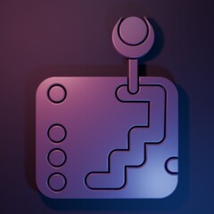 Purple Gear shifter icon isolated on purple-blue background. Transmission icon. Minimalism concept. 3D render illustration