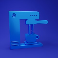 Blue Coffee machine and coffee cup icon isolated on blue background. Minimalism concept. 3D render illustration