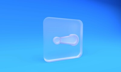 Frosted glass Car door handle icon isolated on blue background. Square frosted glass button. 3D render illustration