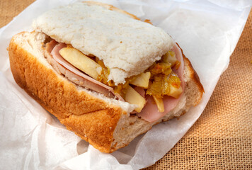 Traditional South African "Kota" Sandwich on rustic burlap