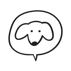 Dog face. Outline isolated icon. Speech bubble. Hand drawn vector illustration on white background.