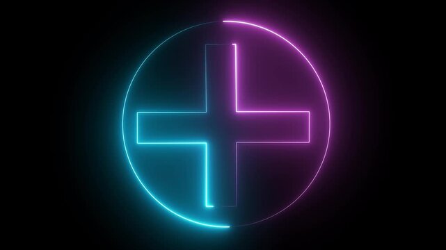 Neon Plus Sign Circle Glowing Purple Blue Symbol Background Animation