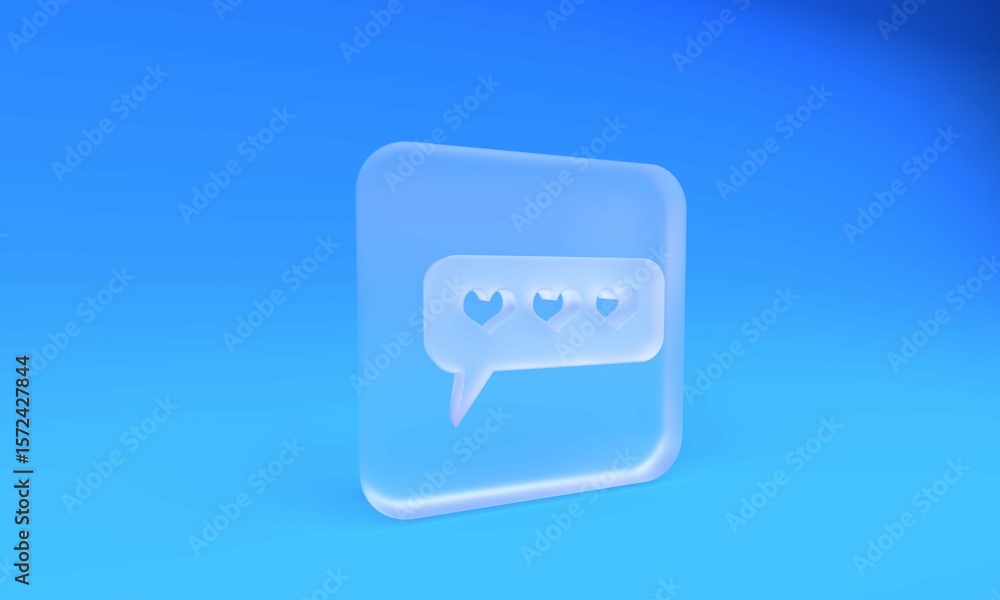 Fototapete frosted glass like and heart icon isolated on blue background. counter notification icon. follower i