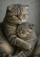 Fototapeta premium Affectionate cats cuddling together peacefully.
