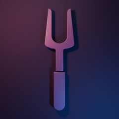 Purple Barbecue fork icon isolated on purple-blue background. BBQ fork sign. Barbecue and grill tool. Minimalism concept. 3D render illustration