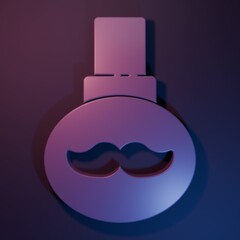 Purple Beard and mustaches care oil bottle icon isolated on purple-blue background. Glass bottle with pipette. Minimalism concept. 3D render illustration
