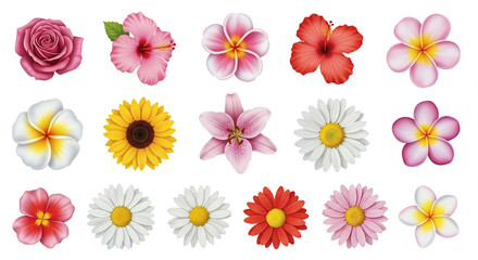 Floral Symphony: A vibrant collage showcases a collection of individually presented, exquisitely detailed, fresh blooms, each echoing the elegance of nature's artistic touch.