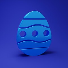 Blue Easter egg icon isolated on blue background. Happy Easter. Minimalism concept. 3D render illustration