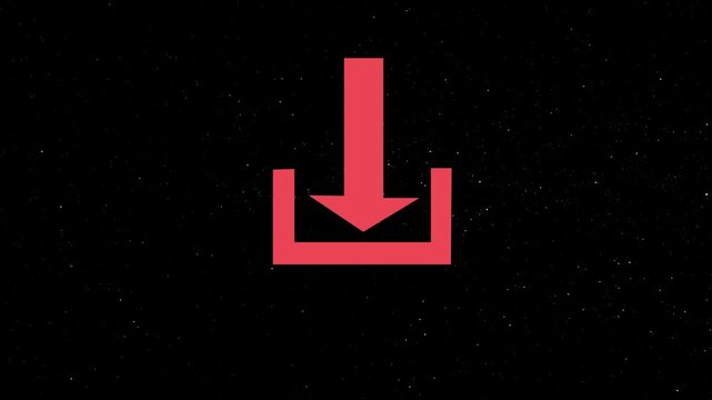 Red download on black background with starry texture download red arrow digital symbol technology download button