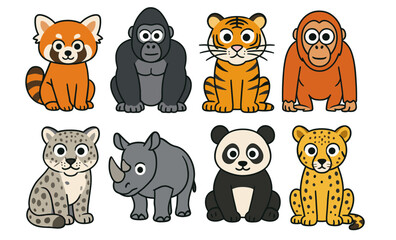 Obraz premium Cute cartoon animals collection for kids featuring tiger, panda, rhino, and more