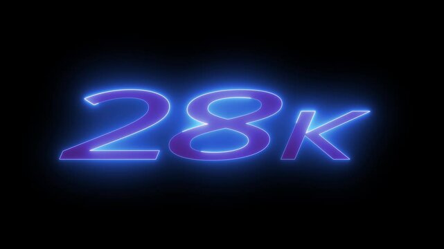 Glowing Purple 28k Neon Sign on Black Background with Blue Outline twenty eight thousand