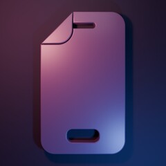 Purple Glass screen protector for smartphone icon isolated on purple-blue background. Protective film for glass. Transparent soft glass for mobile phone. Minimalism concept. 3D render illustration