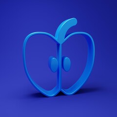 Blue Apple icon isolated on blue background. Fruit with leaf symbol. Minimalism concept. 3D render illustration