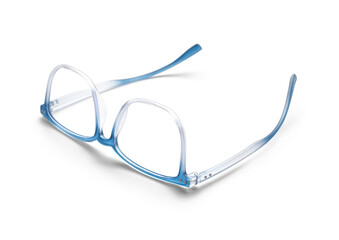 New blue eyeglasses on white background