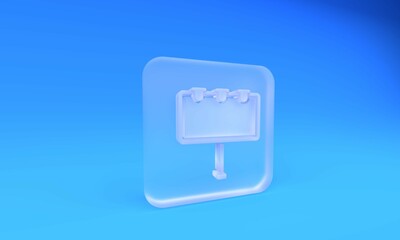 Frosted glass Blank big billboard with lights icon isolated on blue background. Square frosted glass button. 3D render illustration