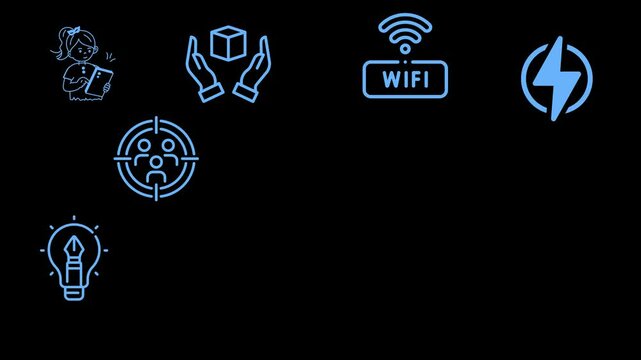 A vector illustration of a light bulb idea concept, featuring a set of business and internet icons arranged in a circular pattern banner
