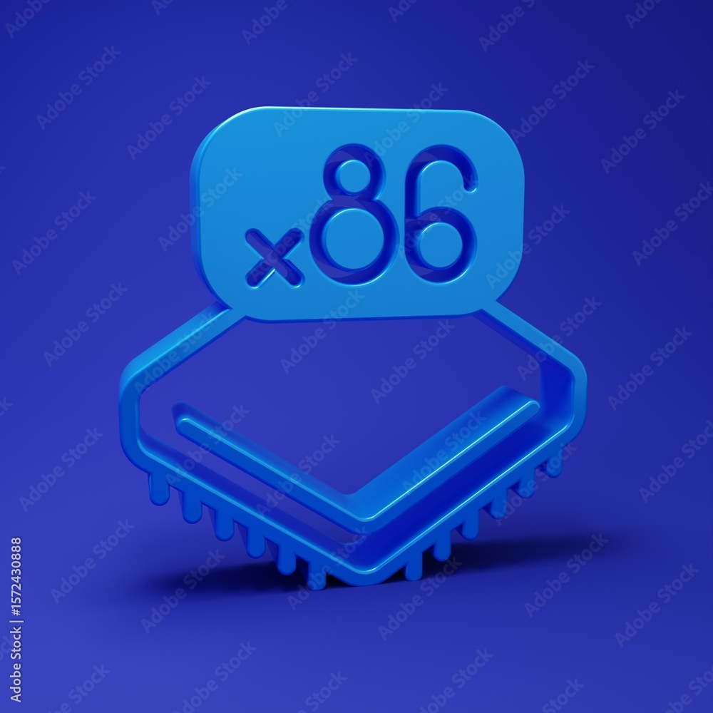 Poster blue computer processor with microcircuits cpu icon isolated on blue background. chip or cpu with ci