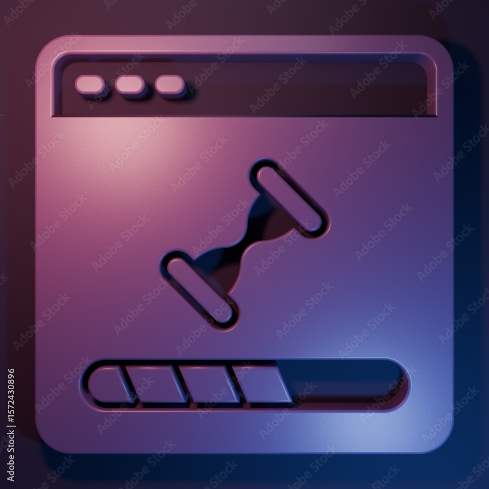 Fototapete purple loading a data window with a progress bar icon isolated on purple-blue background. minimalism