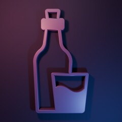 Purple Soju bottle icon isolated on purple-blue background. Korean rice vodka. Minimalism concept. 3D render illustration