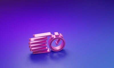 Pink Stopwatch icon isolated on purple-blue background. Time timer sign. Chronometer sign. Minimalism concept. 3D render illustration
