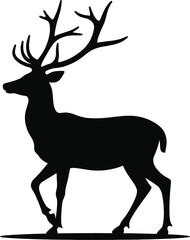 Fototapeta premium Vector art of silhouette of a stag walking with antlers, isolated on white background