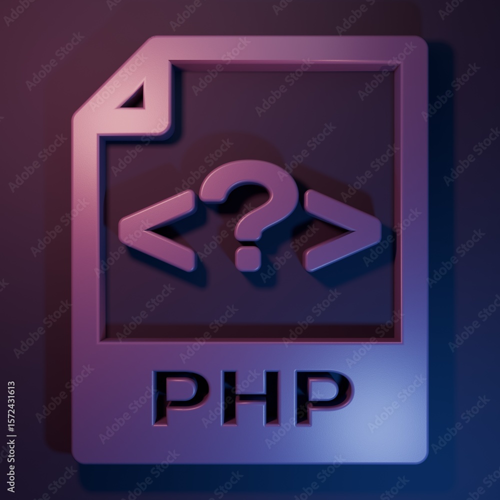 Poster purple php file document. download php button icon isolated on purple-blue background. php file symb