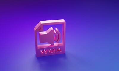 Pink WMA file document. Download wma button icon isolated on purple-blue background. WMA file symbol. Wma music format sign. Minimalism concept. 3D render illustration
