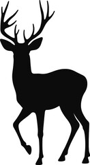 Vector art of silhouette of a majestic stag with large antlers isolated on white background