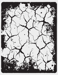 Dry Cracked Earth Texture with Grunge Border in Black and White