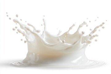 A milk splash creating droplets and a crownlike shape It is a clean white scene