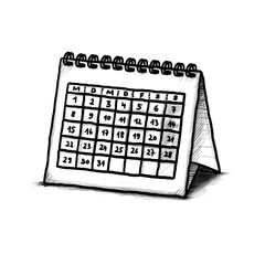 Calendar, Hand drawn, Pencil drawing illustration, black, transparent background, PNG, no ai