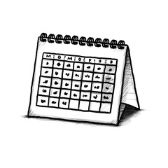Calendar, Hand drawn, Pencil drawing illustration, black, transparent background, PNG, no ai