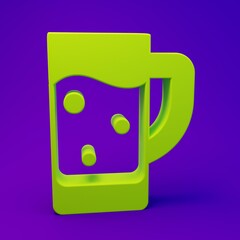Green Glass of beer icon isolated on purple-blue background. Minimalism concept. 3D render illustration